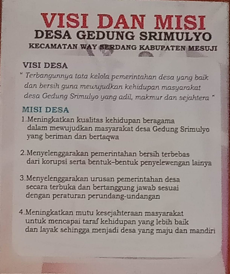 Visi Misi Kepala Desa